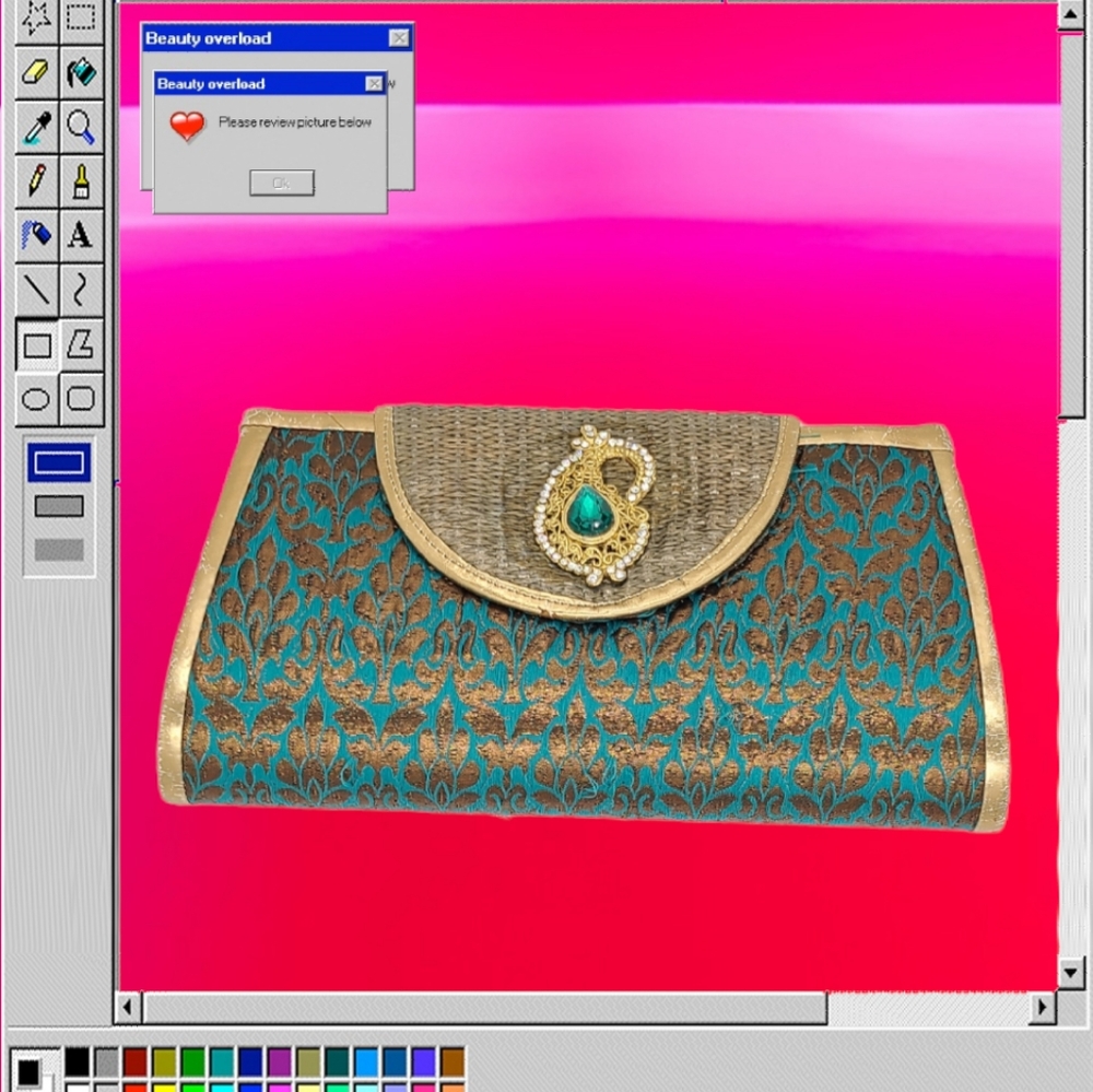 Vintage Gold turquoise Clamp Clutch Bag